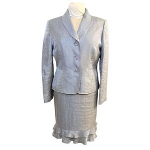 Kasper 2PC Light Gray/Silver Polyester Lined Cocktail Skirt Suit Sz. 12P